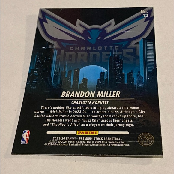 Brandon Miller RC Rookie 2023-24 NBA Hoops City Edition Basketball Card #12 - Picture 3 of 3
